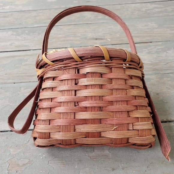Wicker Basket 4"x6" Vintage Rattan Boho Raffia Straw Small Handle Cottagecore - Picture 4 of 12